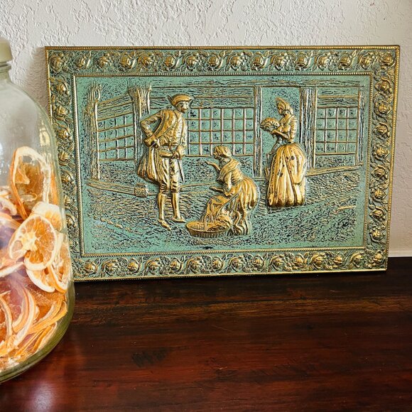Vintage Art Repurposed Coal Box Brass Gallery Wall 15x10 Cottagecore Colonial - Picture 1 of 11